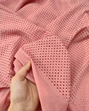 Salmon pink checkered embroidered eyelet fabric #50300