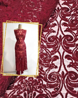 Burgundy sequined lace fabric #20520