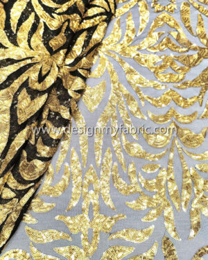 Gold sequined lace fabric #20535