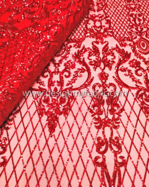 Red sequined lace fabric #20650