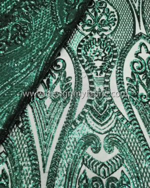 Green sequined lace fabric #91476