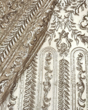 Beige sequined lace fabric #20494