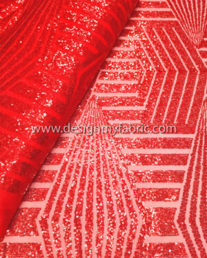 Red sequined lace fabric #81830