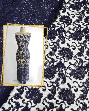 Navy blue sequined lace fabric #20519