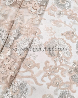 Beige sequined lace fabric #91482