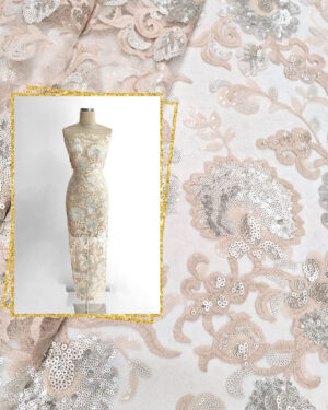 Beige sequined lace fabric #91482