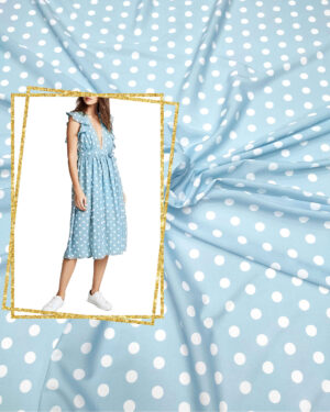 Baby blue crepe satin with white dots #50625