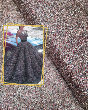 Multicolor glitter lace fabric on black net #99153
