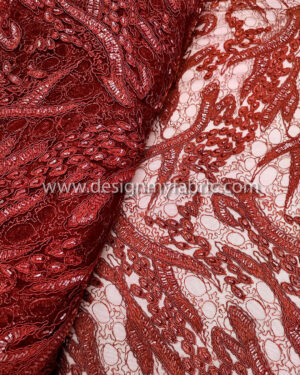 Red smooth bugle beads lace fabric #91399