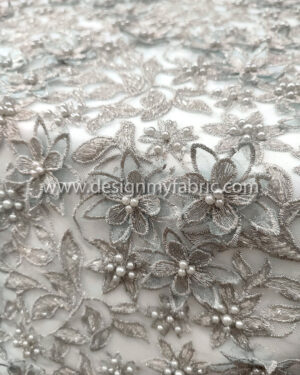 Grey and light blue 3D floral elegant lace fabric #99104