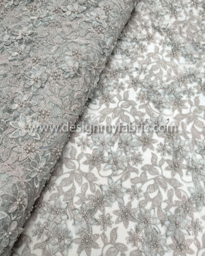 Grey and light blue 3D floral elegant lace fabric #99104