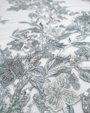 Light turquoise beaded lace fabric #99101
