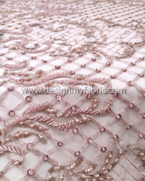 Dusty pink pearls and beaded lace fabric #99100