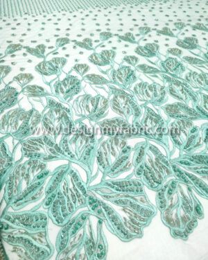 Turquoise pearls lace fabric #99095