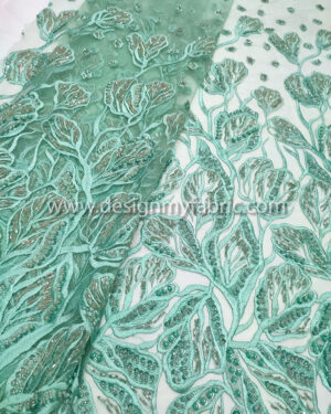 Turquoise pearls lace fabric #99095