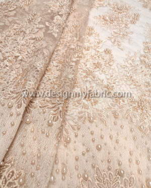 Light apricot color beaded lace fabric #99120