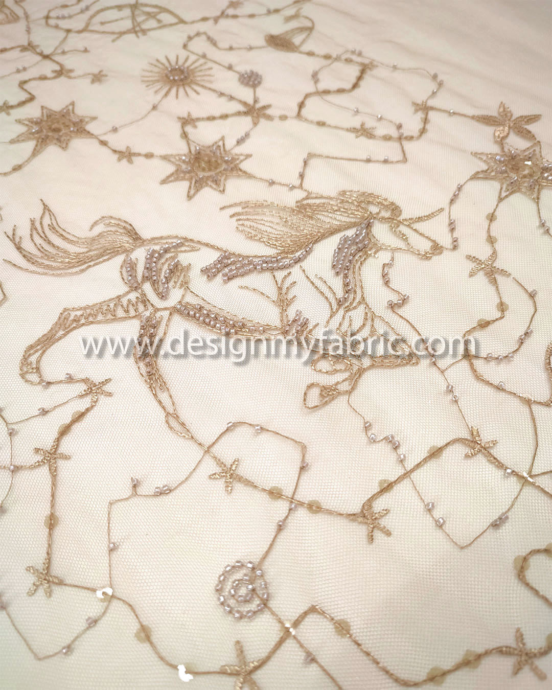 Gold horse lace fabric #99016