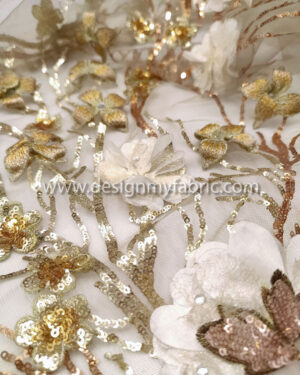 White and gold floral applique #81023