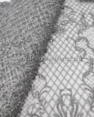 Grey pearls with beaded lace fabric #99088