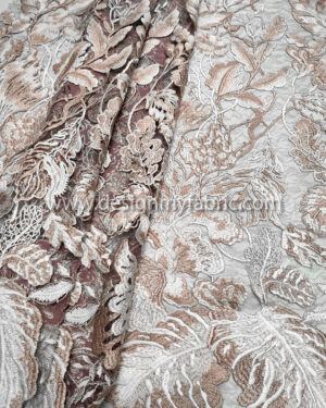 Dusty pink and white floral lace fabric #80060