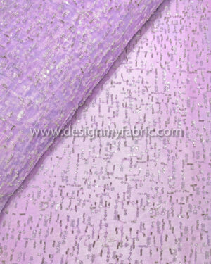Purple sequined lace fabric with pearls and beads #50689