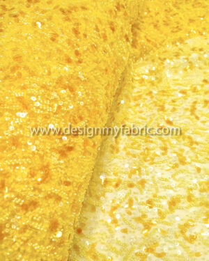 Yellow sequined lace fabric #50713