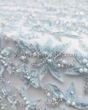 Baby blue 3D flower lace fabric #50737