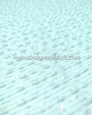 Turquoise pearls lace fabric #50734