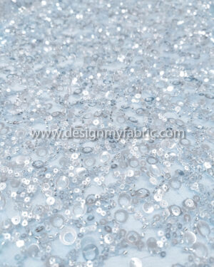 Silver sequined and baby blue lace fabric #50727