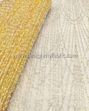 Yellow pearls lace fabric #50685