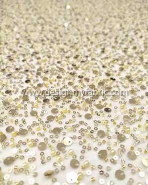 Gold pearls and sequined lace fabric #50776