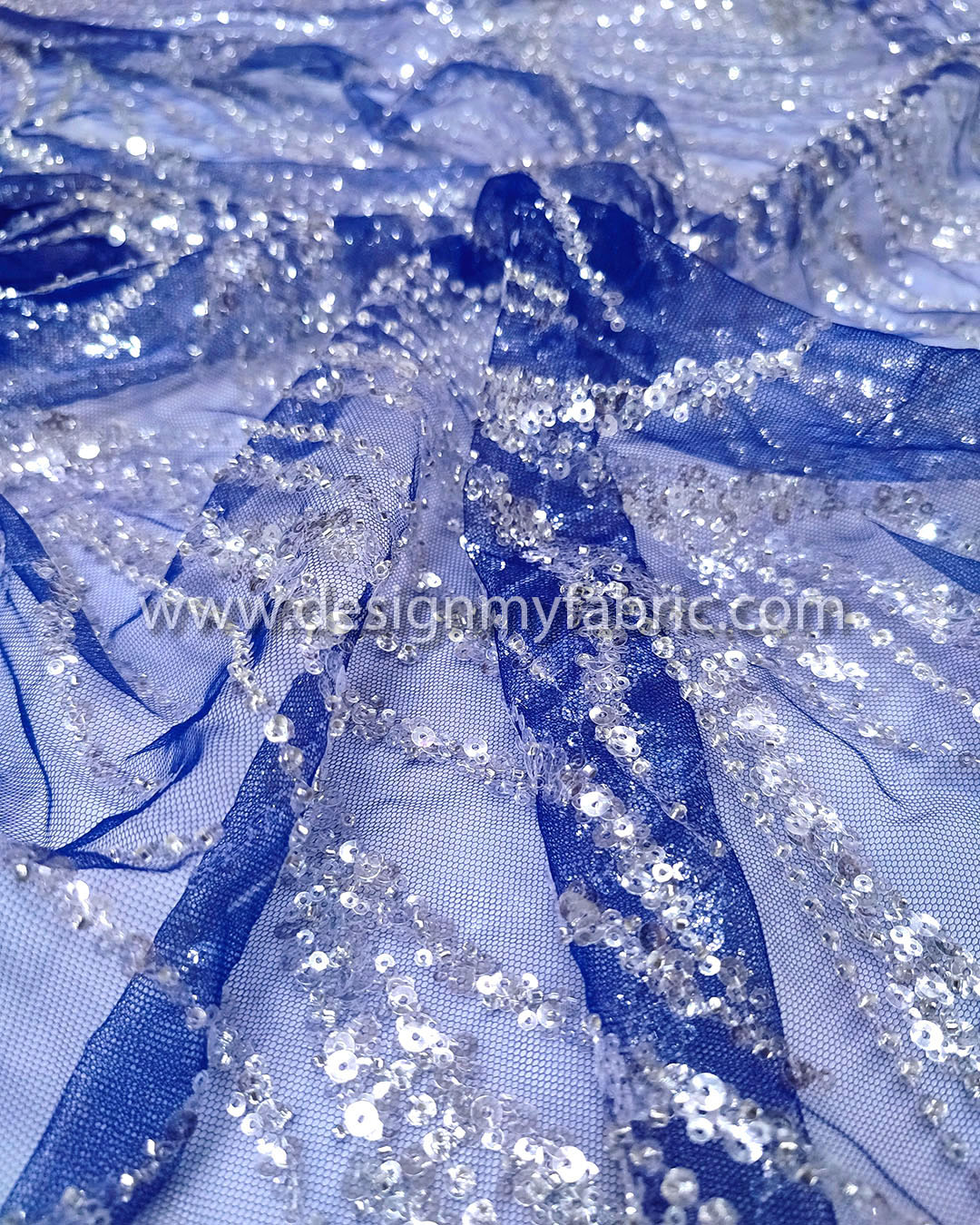 Blue purple rhinestones lace fabric #91966 - Design My Fabric