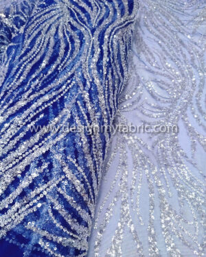Blue sequined lace fabric #50714