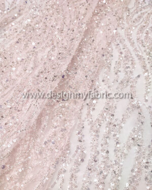 Silver sequined and light pink lace fabric #50743