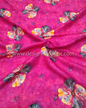 Magenta flowers linen fabric #50816