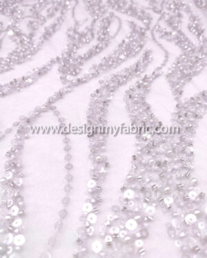 Light purple sequined and pearls lace fabric #50696