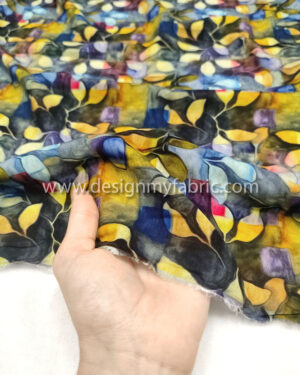Yellow leaves poplin fabric #50876