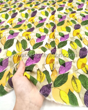 Green and yellow leaves poplin fabric #50873
