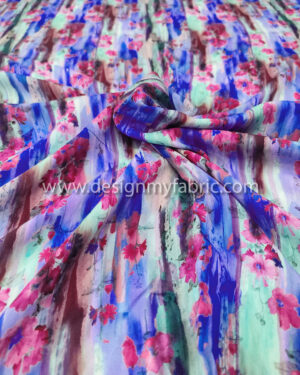 Magenta and blue floral poplin fabric #50874
