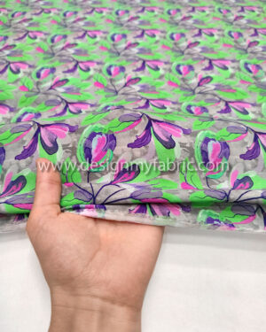 Green and purple leaves poplin fabric #50869