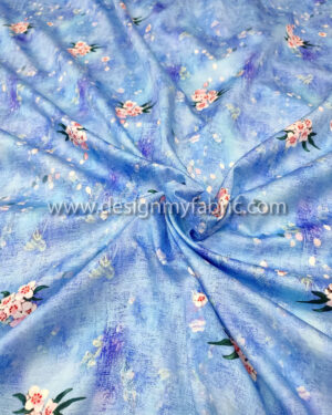 Blue flower linen fabric #50780