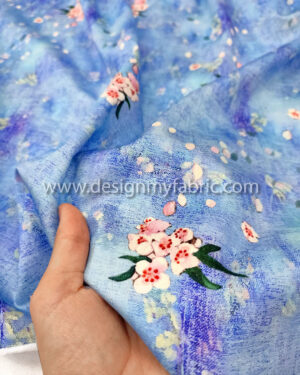 Blue flower poplin fabric #50780