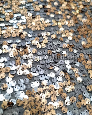 Brown and grey sequined and black lace fabric #91532