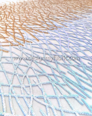 Baby blue and gold ombre sequined lace fabric #99102