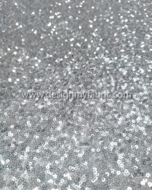 Silver sequined and white lace fabric #20565