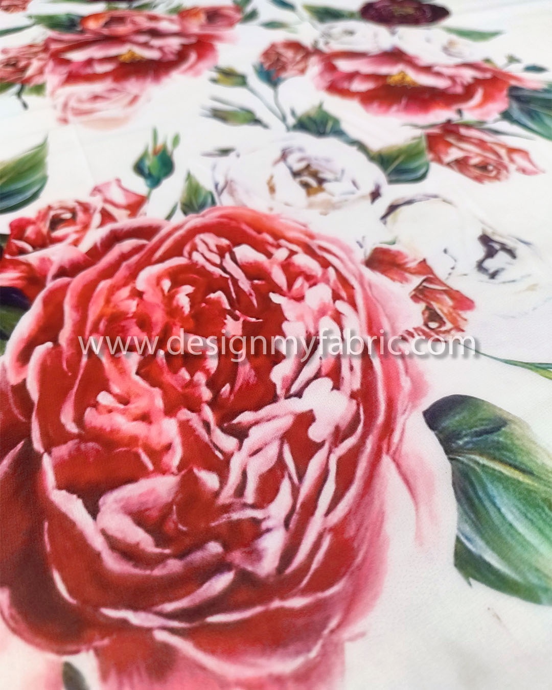 Red floral chiffon fabric #91378 - Design My Fabric