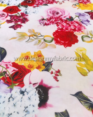 Red and yellow roses chiffon fabric #99062