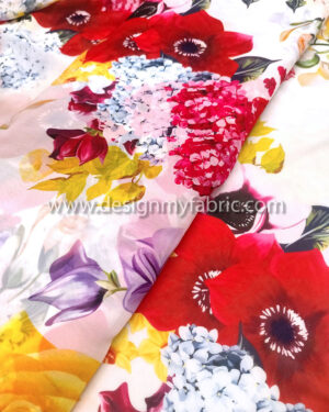 Red and yellow roses chiffon fabric #99062