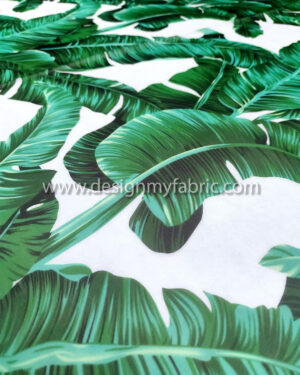 White and green leaves chiffon fabric #80000