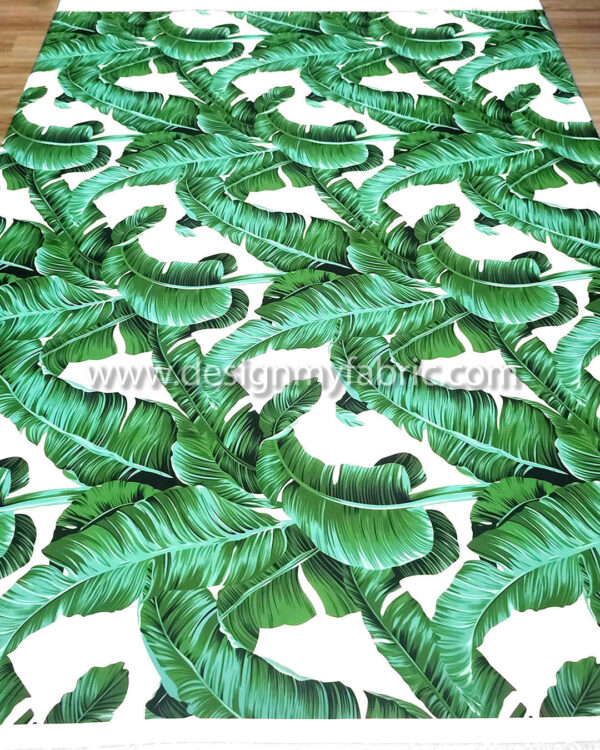 Green and white leaves chiffon fabric #80003 - Image 6